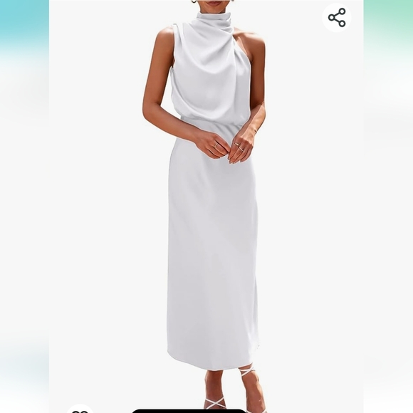 Pretty Garden White Mock Neck Dress w/Assymetrical sleeveless sleeves, NWT XXL - Picture 9 of 13